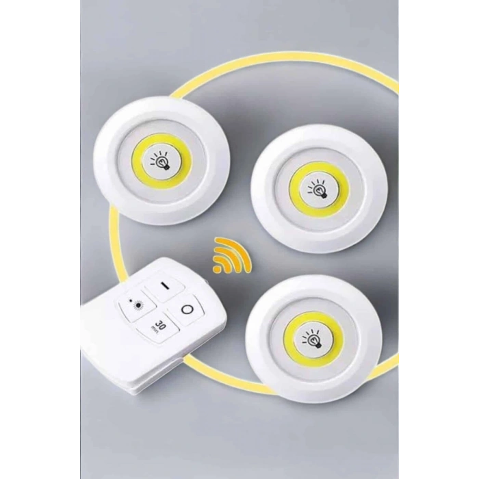 Led Lamba 3lü Uzaktan Kumandalı Yapışkanlı Beyaz Işık