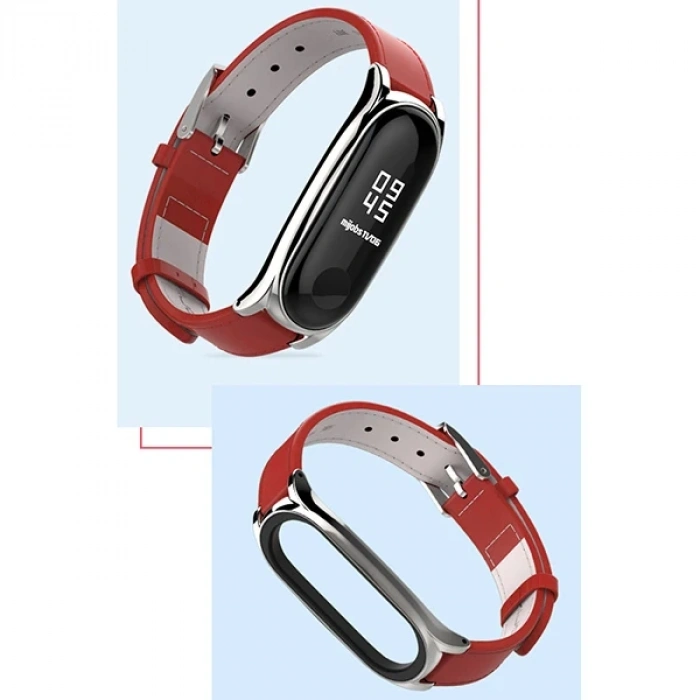 Mijobs Xiaomi Mi Band 5-4  Pu Deri Kayış Kordon-(5775)