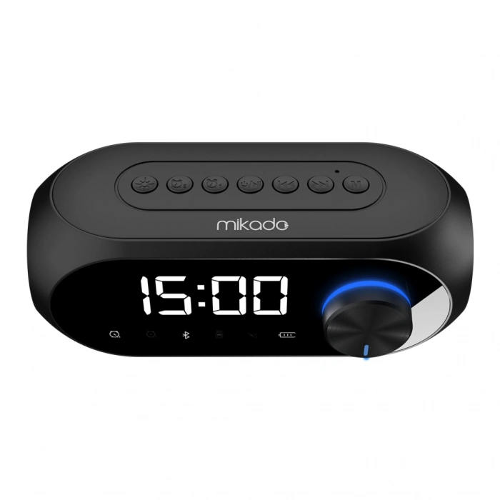 MIKADO MD-W7 Siyah 5W FM Radyo USB AUX Bluetooth Kablosuz Taşınabilir 1200mAh Batarya Alarmlı Saat Derece ve Speaker(1923)