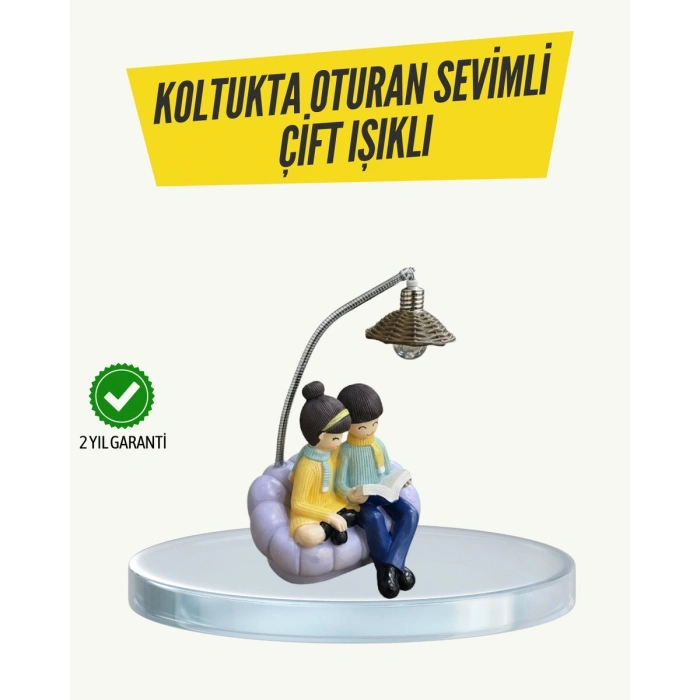 Okuyan Çift Figürlü Dekoratif Gece Lambası Hediye Seçeneği