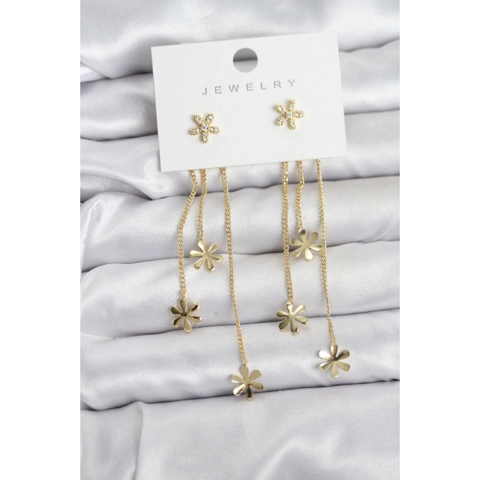 Papatya Model Gold Renk Pirinç Sallantılı Kadın Küpe 5886