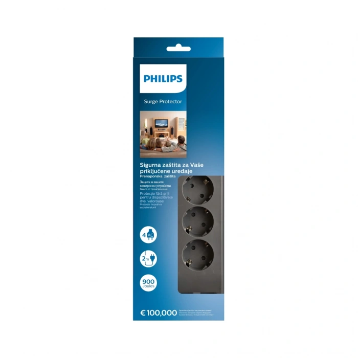 PHILIPS SPN3140A/62 4 Soket Akım Korumalı Priz 900 Joules 2Mt Kablo (Gri)(1923)
