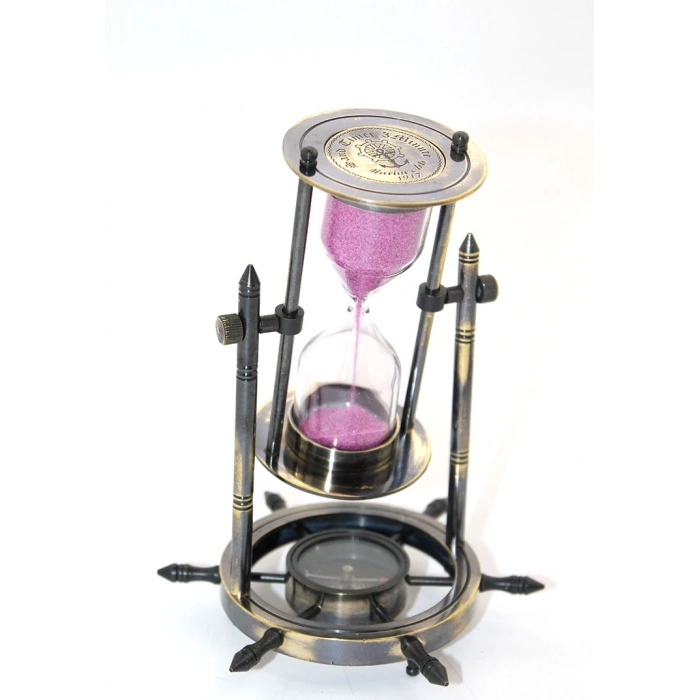 Pirinç Dümenli Pusulalı Kum Saati