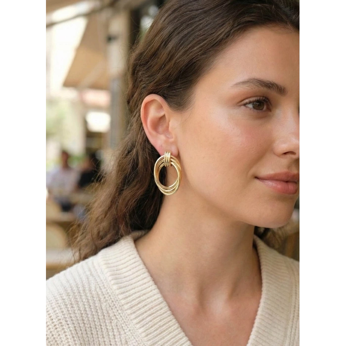 Pirinç Gold Renk Damla Model Vintage Kadın Küpe 5886