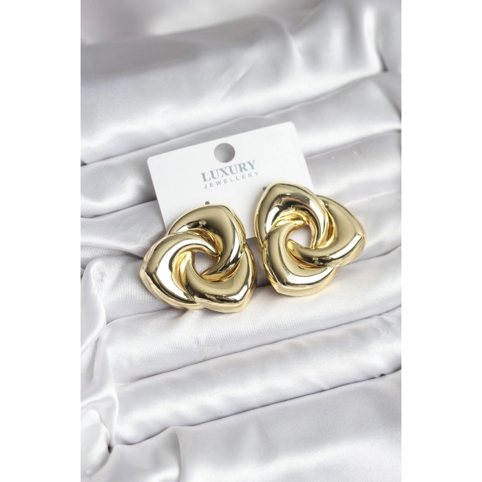 Pirinç Gold Renk Geometrik Vintage Kadın Küpe 5886