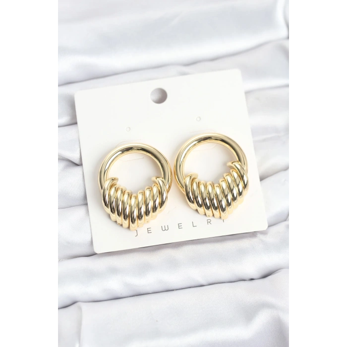 Pirinç Gold Renk Halka Sarmal Model Vintage Kadın Küpe 5886