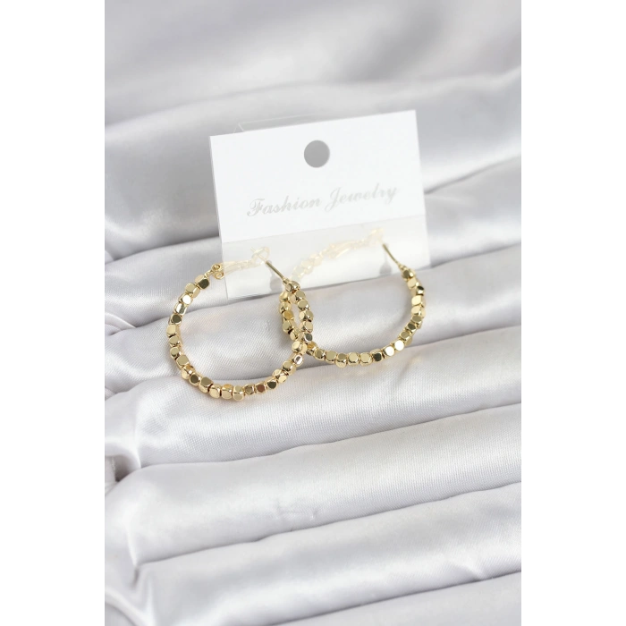 Pirinç Gold Renk Minimal Kare Halka Kadın Küpe 5886