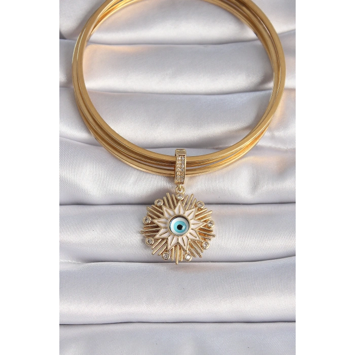 Pirinç Gold Renk Nazar Boncuklu Saçaklı Yıldız Figür Ajda Charm 5886