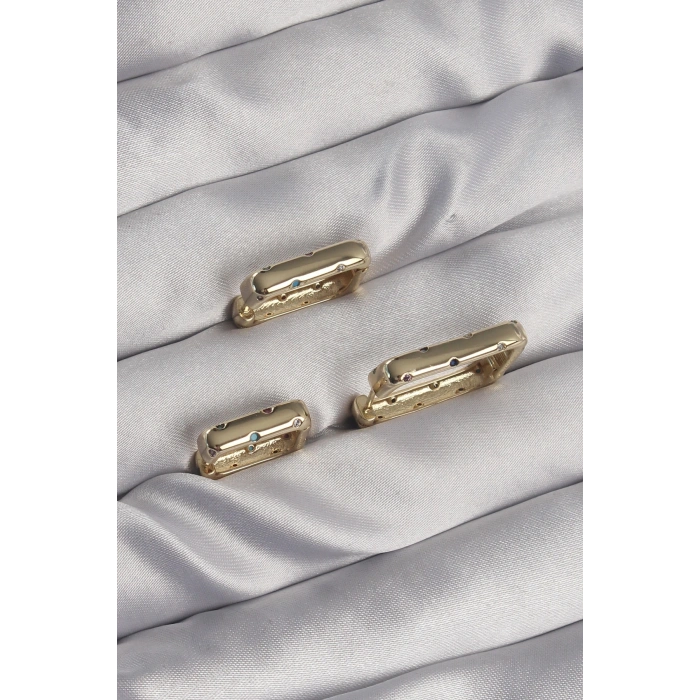 Pirinç Gold Renk Renkli Zirkon Taşlı Kare Model Küpe Seti 5886