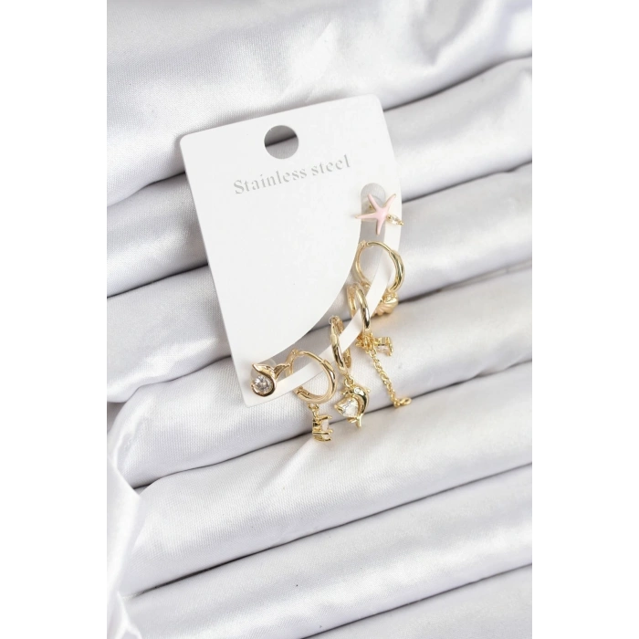 Pirinç Gold Renk Set Küpe 5886