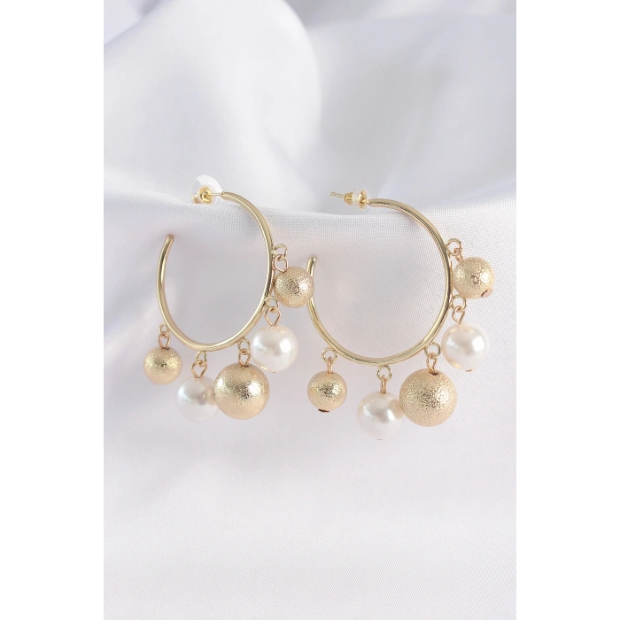 Pirinç Gold Renk Topçuk Model Halka Küpe 5886