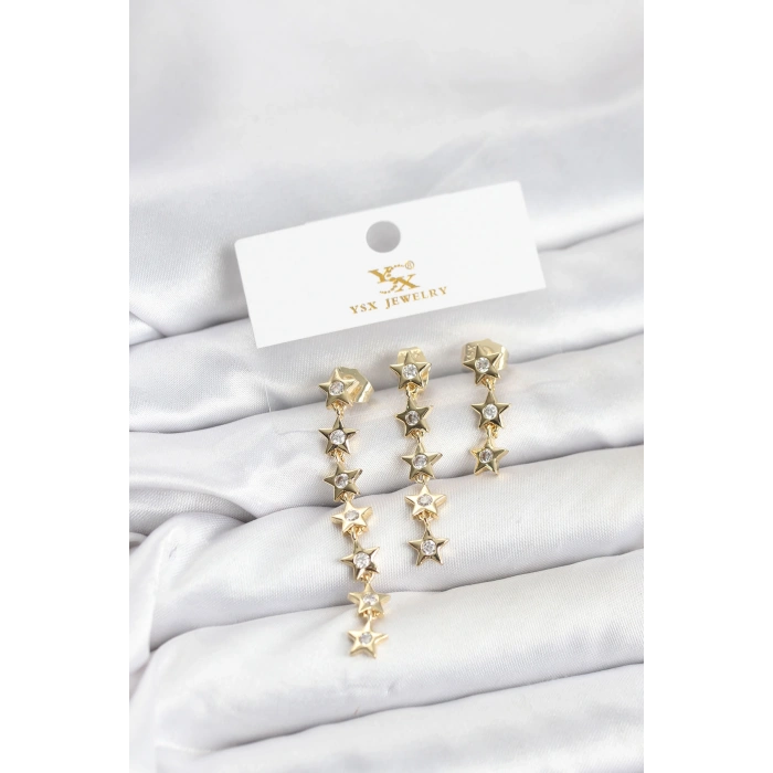 Pirinç Gold Renk Yıldız Model YSX Trio Küpe Seti 5886