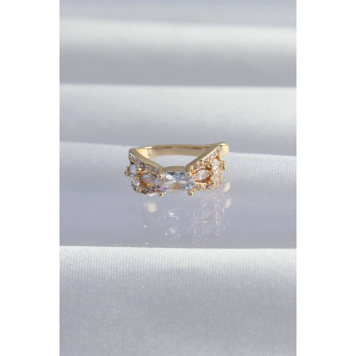 Pirinç Gold Renk Zirkon Taş Kaplama Earcuff Küpe 5886