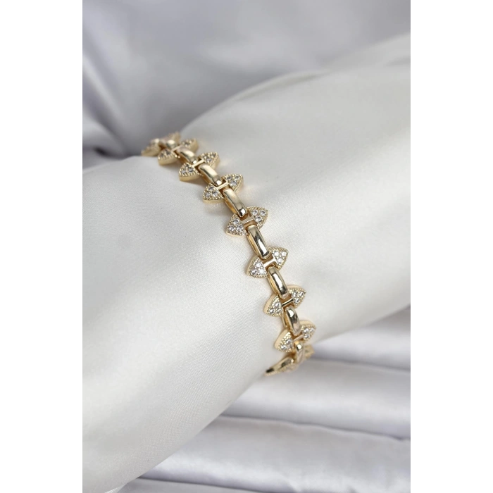 Pirinç Gold Renk Zirkon Taşlı Kadın Bileklik 5886