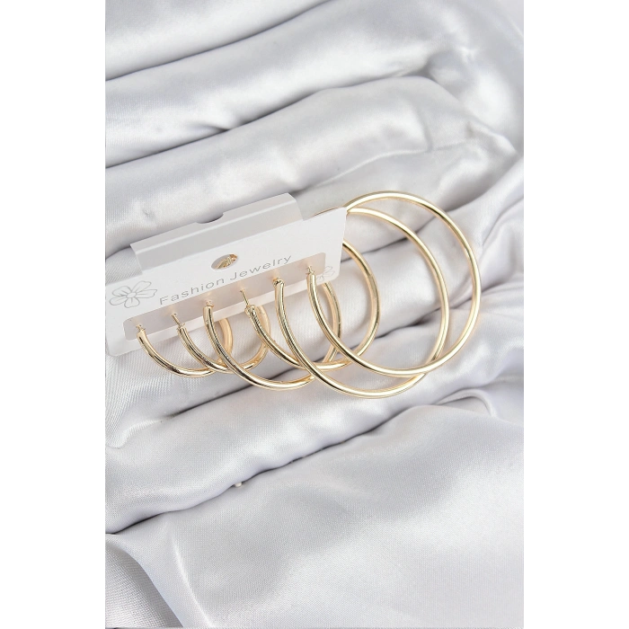 Pirinç Halka Model Gold Renk Kadın Set Küpe 5886