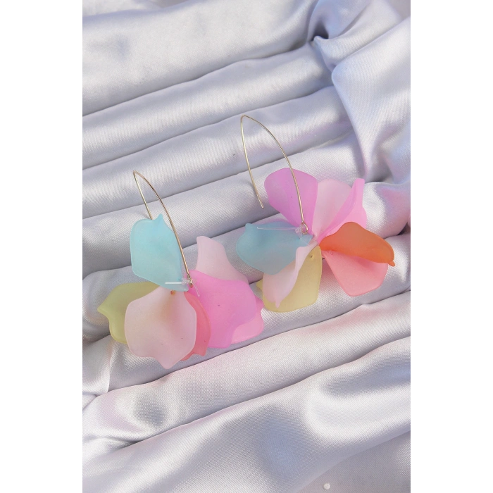 Pirinç Karışık Renkli Flora Küpe 5886