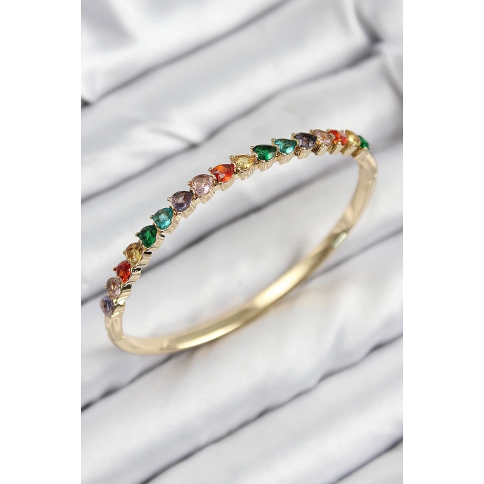 Pirinç Renkli Zirkon Taşlı Kalp Model Gold Renk Kadın Kelepçe 5886