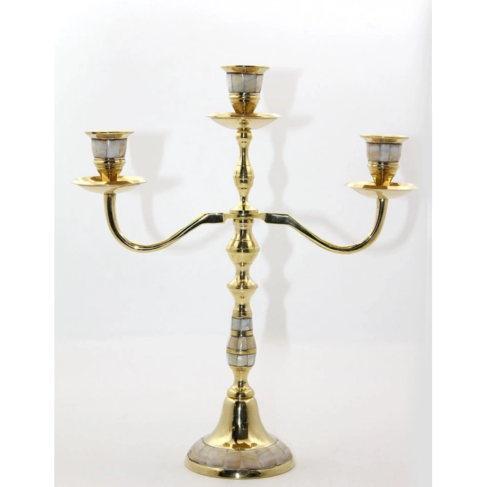 Pirinç Sedefli 3lü Şamdan Model 2