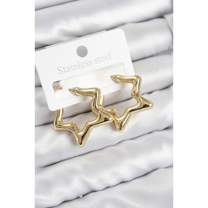 Pirinç Yıldız Model Gold Renk Kadın Küpe 5886