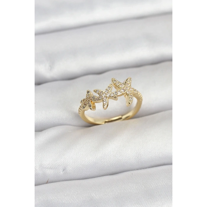 Pirinç Yıldız Model Gold Renk Kadın Yüzük 5886