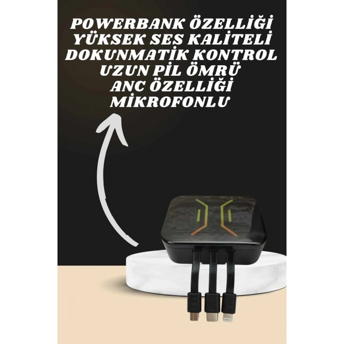 Powerbank Kulaklık ve 7 Kordonlu Akıllı Saat Çoklu Şarj Girişi Bluetooth Bağlantılı