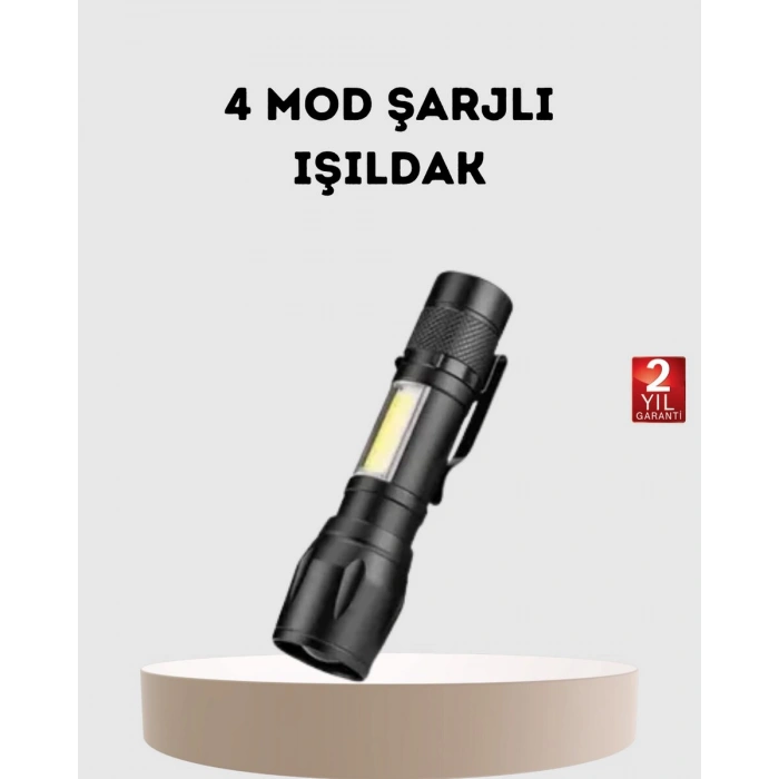 Profesyonel 4 Modlu Şarjlı El Feneri | 1300 mAh Batarya | Cree LED Teknolojisi