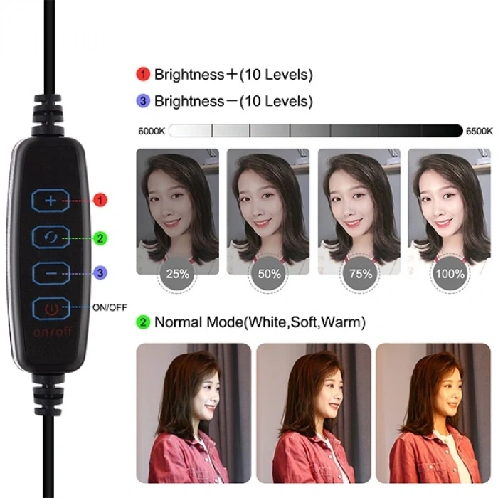 PULUZ 6.2CM PKT3032 Led Işık 16cm Stand YoutuberCanlı Yayın Selfie TikTok Makeup-(5775)