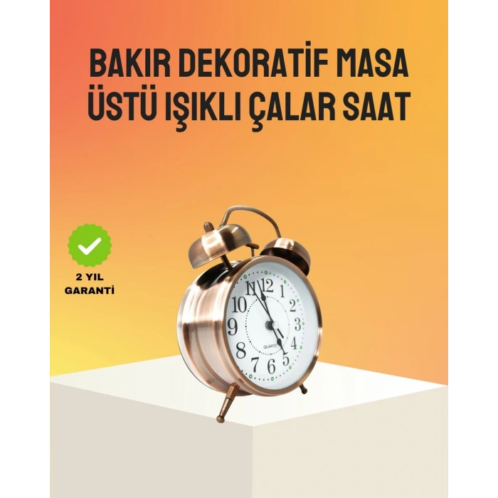 Retro Tarz Bronz Dekoratif Masa Saati Metal Gövde Yüksek Sesli Alarm
