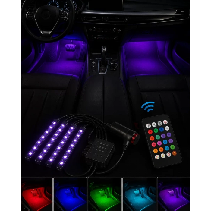 RGB Araç İçi Şerit LED Seti Müzik Kontrollü Ambiyans Aydınlatma