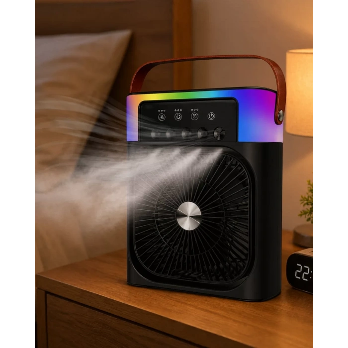 RGB Işıklı Buharlı Masaüstü Fan Sessiz Çalışan USB Şarjlı Taşınabilir Fan