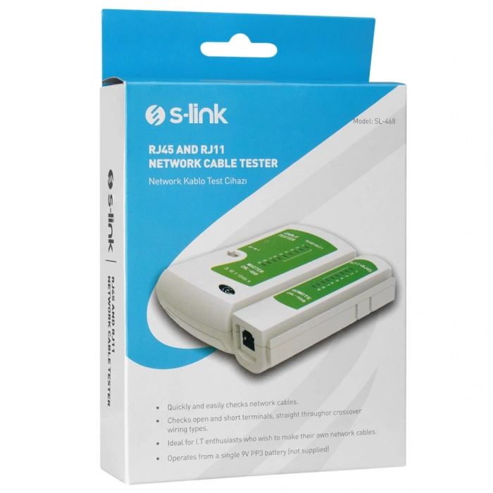 S-LINK SL-468 RJ45 ve RJ11 Tester Kablo Test Cihazı(1923)