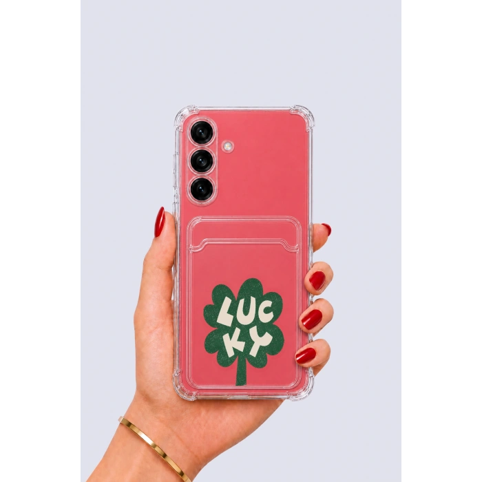Samsung Galaxy S25 Kartlıklı Lucky Yonca Desenli Kılıf