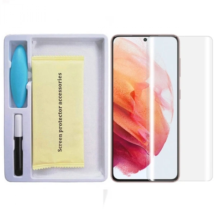 SM Galaxy S21 Full Uv Liquid+uv Işık 3DKırılmaz Cam Ekran Koruyucu-(5775)
