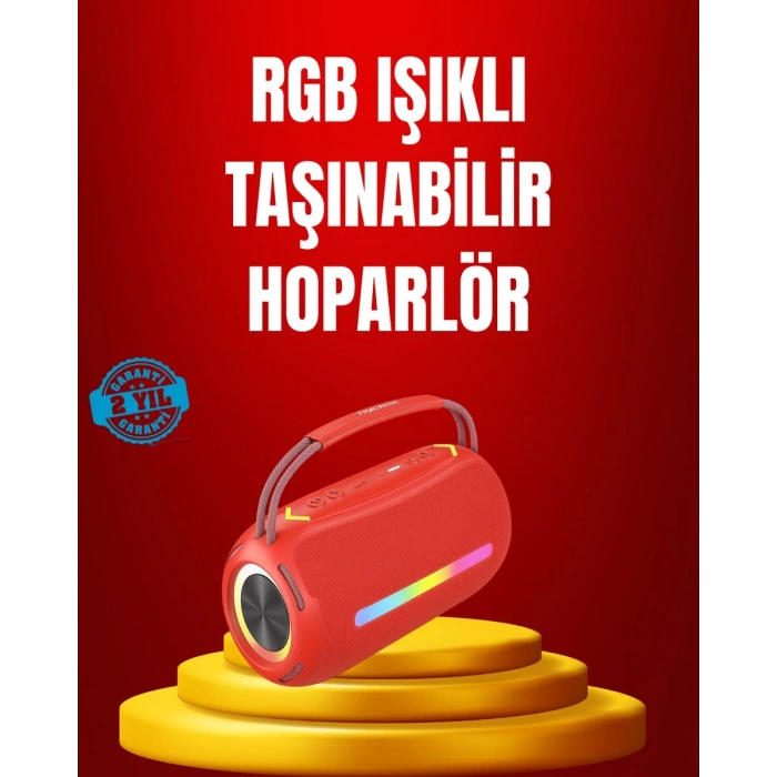 Suya Dayanıklı 20W RGB Hoparlör Bluetooth USB SD Kart ve AUX Girişli