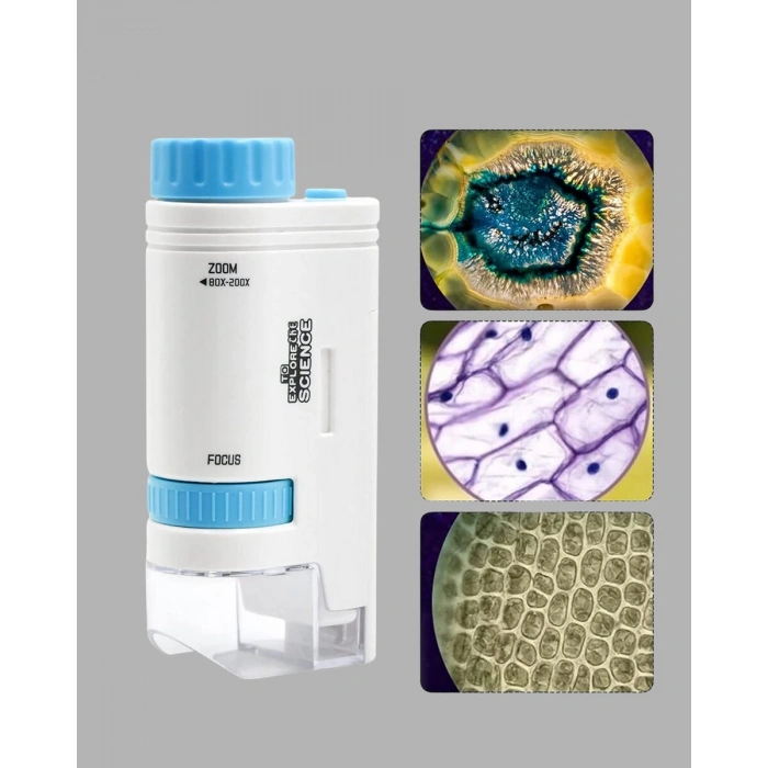 Taşınabilir Eğitim Mikroskobu 80X–200X LED Işıklı ve Darbeye Dayanıklı