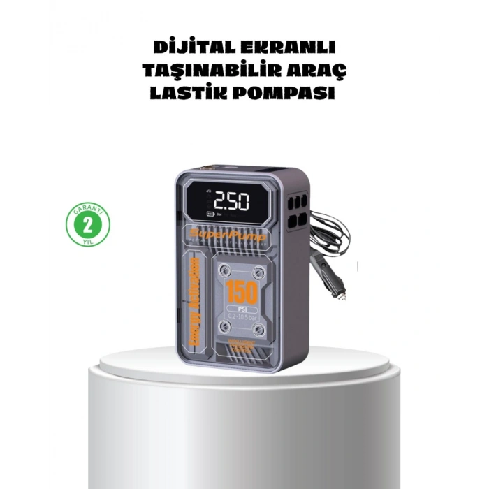 Taşınabilir Kablosuz Hava Pompası – 150 PSI Güçlü Basınç ve 6000mAh Şarjlı