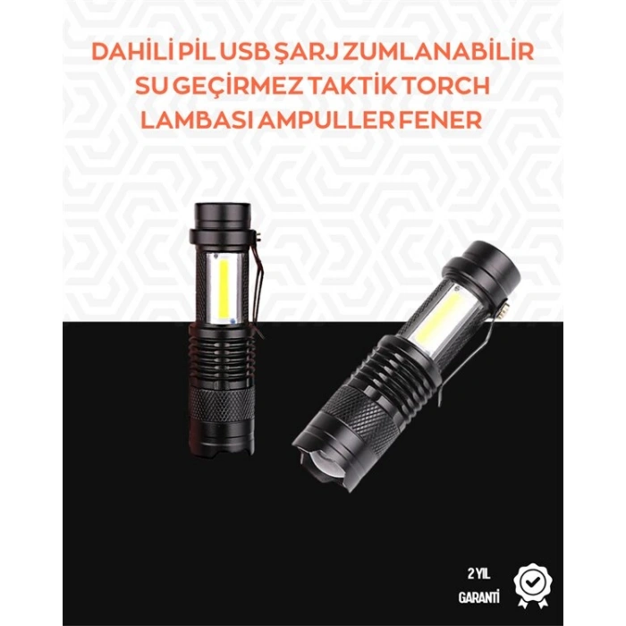 Taşınabilir Şarjlı LED Fener - 4 Modlu 2000LM Ayarlanabilir Odak