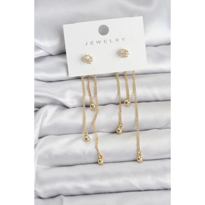 Topçuk Model Gold Renk Pirinç Sallantılı Kadın Küpe Seti 5886