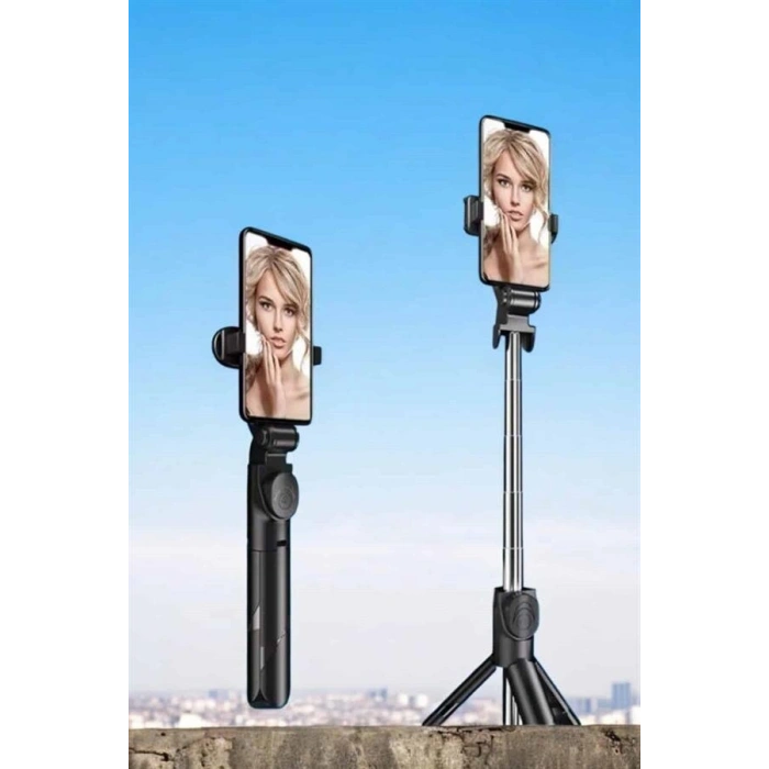 Tripod Kablosuz Bluetooth Bağlantılı Selfie Çubuğu 360 Derece Dönebilen