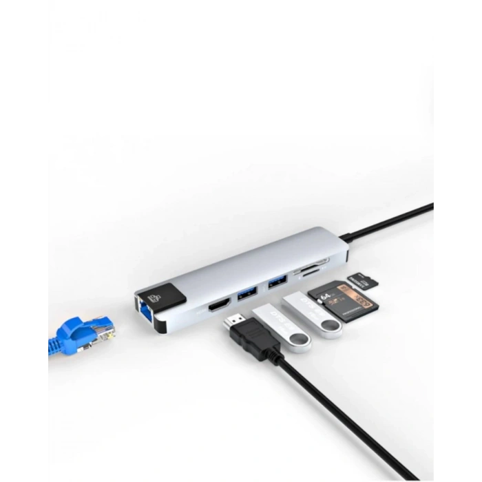 Type C Hub Çoklayıcı 8 Port USB HDMI RJ45 Kart Okuyucu