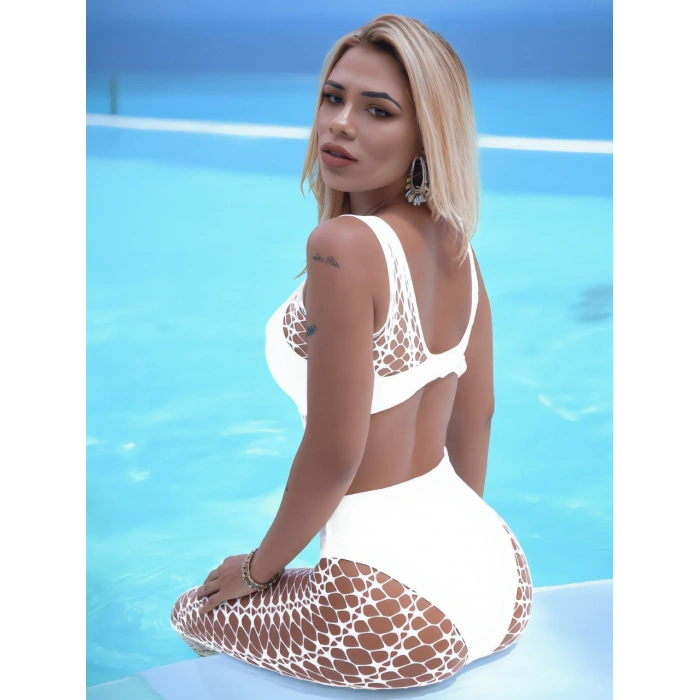 Ultra Esnek Kadın Beyaz File Çorabı - Büyük Beden Uygun
