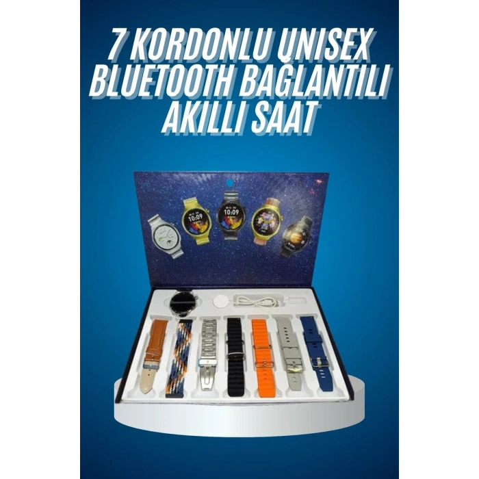 Unısex Yuvarlak Ekranlı 7 Kordonlu Akıllı Saat GPS Destekli Çoklu Kordon Seçeneği
