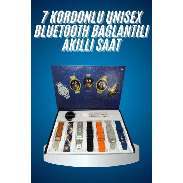 Unısex Yuvarlak Ekranlı 7 Kordonlu Akıllı Saat GPS Destekli Çoklu Kordon Seçeneği