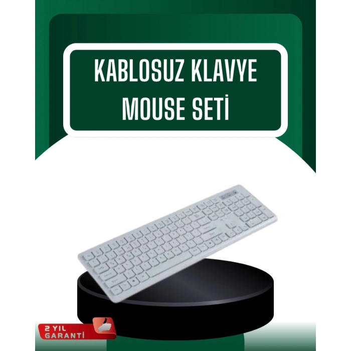 USB Alıcılı Kablosuz Klavye Mouse - Geniş Uyumluluk Sessiz Tuşlar