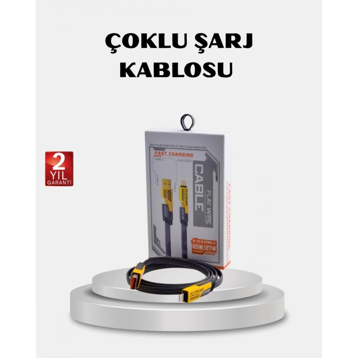 USB-C USB-A 4’ü 1 Arada Örgülü Kablo 65W Hızlı Şarj Metal Uç Dayanıklı