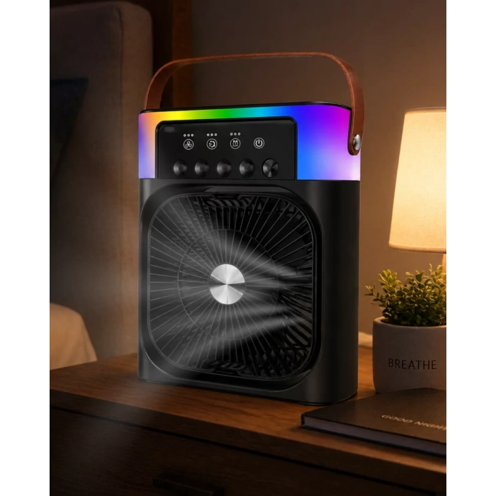 USB Şarjlı Masaüstü Sprey Fan Taşınabilir Serinletici RGB Işıklı Mini Klima