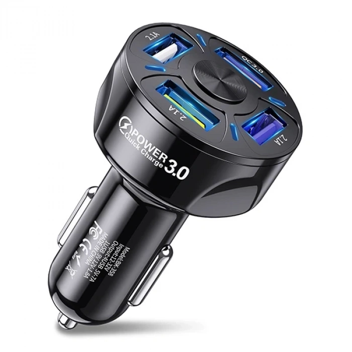 USLİON QC3.0 4- Port Çıkışlı Çoklu Usb Araç Şarjı Şarj Aleti-(5775)