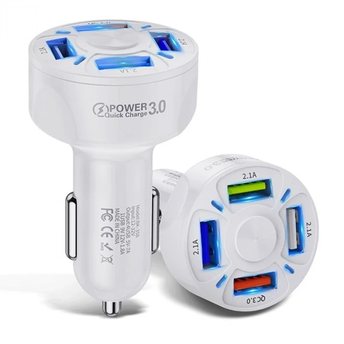 USLİON QC3.0 4- Port Çıkışlı Çoklu Usb Araç Şarjı Şarj Aleti-(5775)