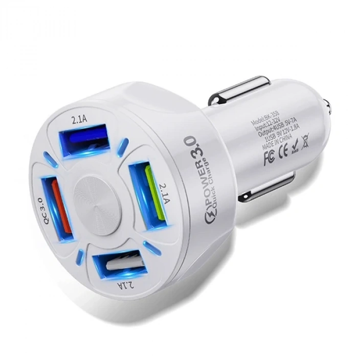 USLİON QC3.0 4- Port Çıkışlı Çoklu Usb Araç Şarjı Şarj Aleti-(5775)
