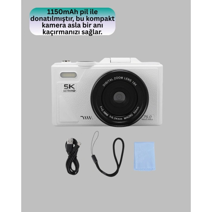 WiFi Bağlantılı 5K Ultra HD Dijital Kamera 75MP Otofokus
